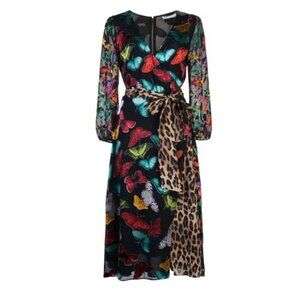 Alice + Olivia Jesse Pattern Mix Wrap Front Dress, US 2